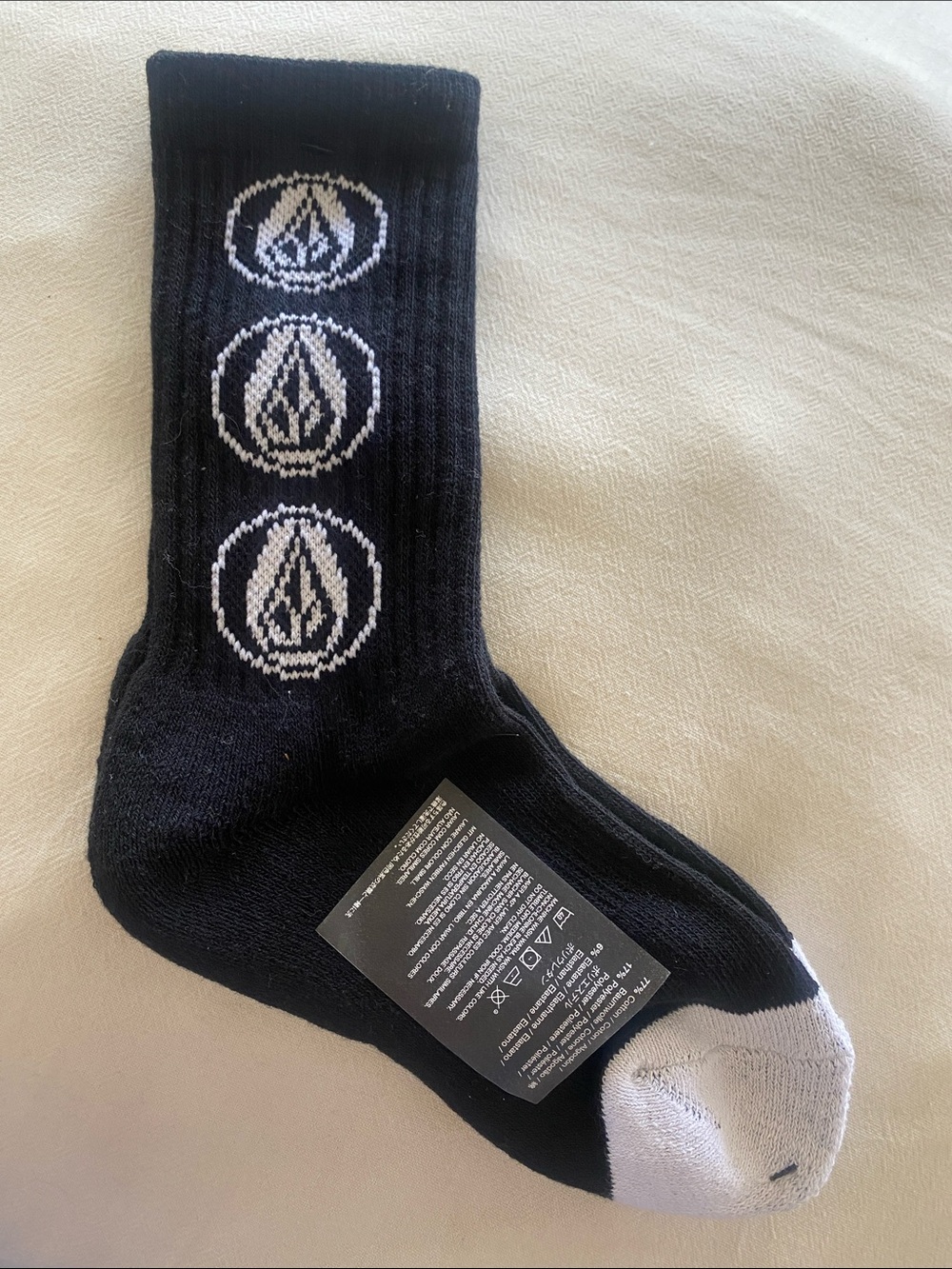 Black Volcom Socks with White Logo - kids Crew Socks